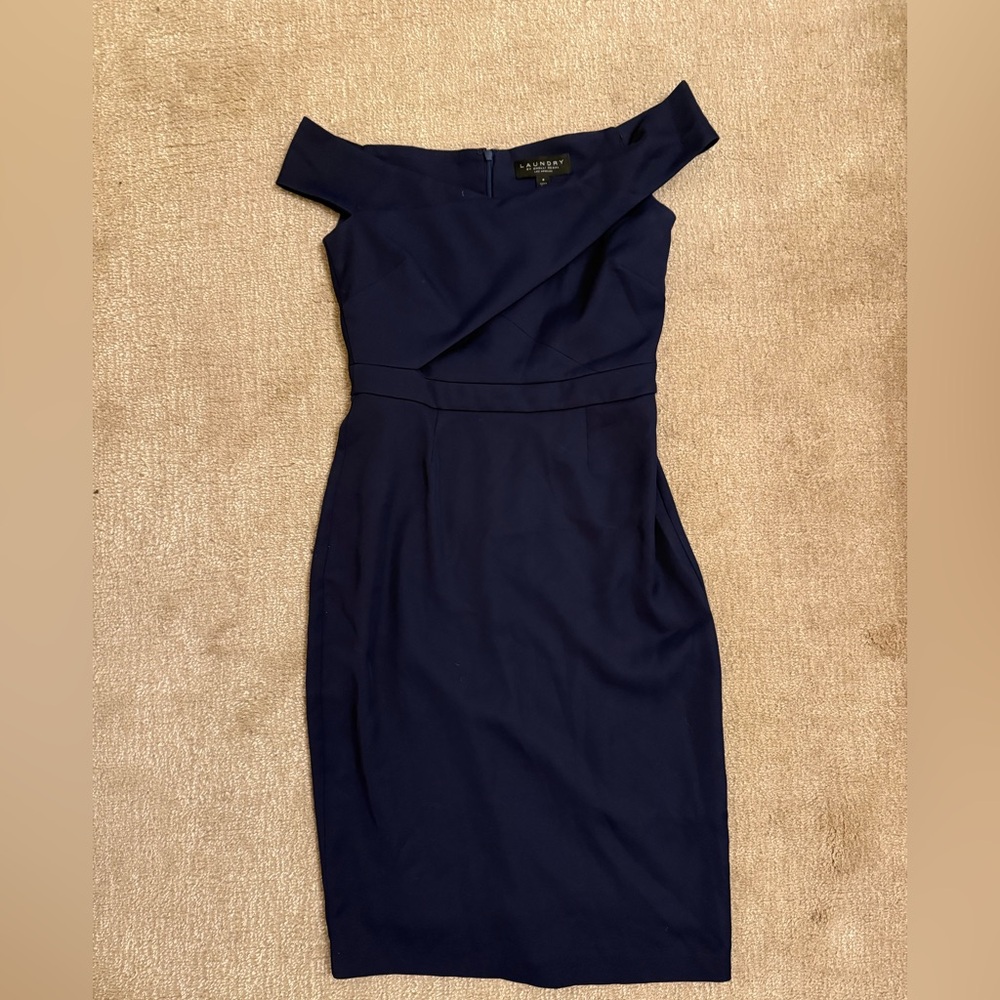 Laundry By Shelli Segal One Shoulder Navy Dress